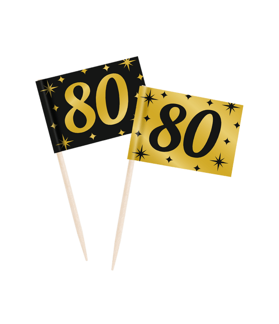 Cocktailprikkers 80 Jaar 6,5cm 50st van Paper Dreams koop je bij Partywinkel