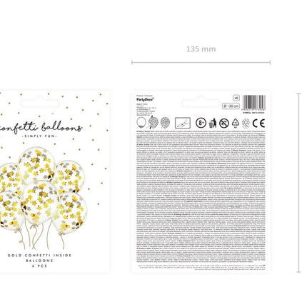 Confetti Ballonnen Gouden Sterren 30cm 6st van Partydeco koop je bij Partywinkel