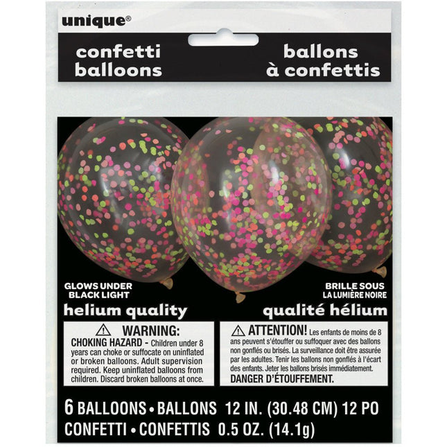 Confetti Ballonnen Neon Gekleurd 30cm 6st van Unique koop je bij Partywinkel