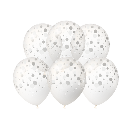 Silberne Ballons mit Punkten, 30 cm, 6 Stück