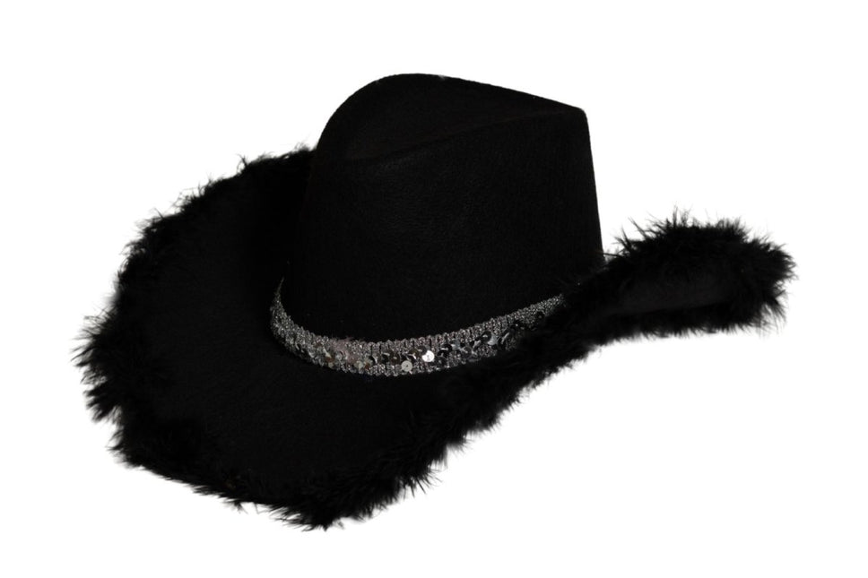 Cowboy Hoed Glitter met Bont Zwart van Partychimp koop je bij Partywinkel