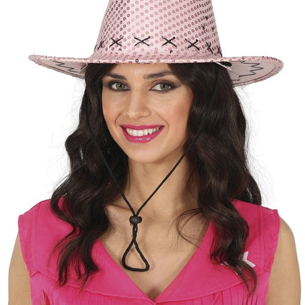 Cowboy Hoed Roze Pailletten - Partywinkel - 8434077230343