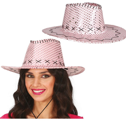 Cowboy Hoed Roze Pailletten - Partywinkel - 8434077230343