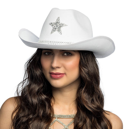 Cowboy Hoed Wit Ster Glitters van Boland koop je bij Partywinkel