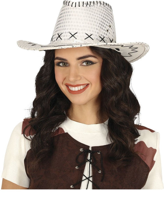 Cowboy Hoed Zilver Pailletten - Partywinkel - 8434077230329