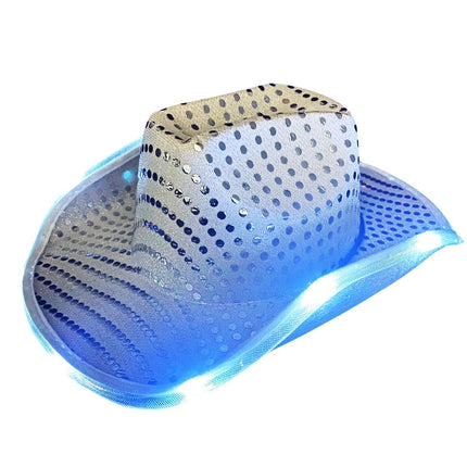 Cowboy Hoed Zilver Pailletten Met Licht van Partychimp koop je bij Partywinkel