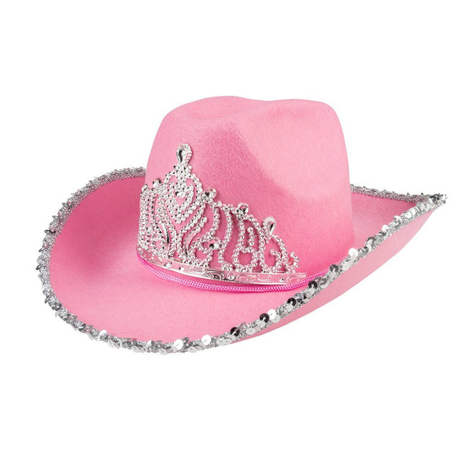 Cowboyhoed Glitter Roze 39cm van Boland koop je bij Partywinkel