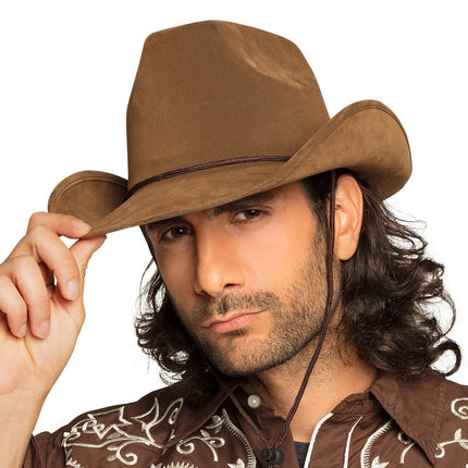Cowboyhoed Utah Nepleer Bruin 43cm van Boland koop je bij Partywinkel