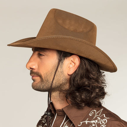 Cowboyhoed Utah Nepleer Bruin 43cm van Boland koop je bij Partywinkel