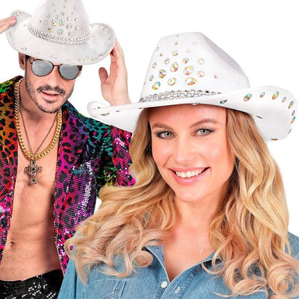 Cowboyhoed Wit Met Diamanten van Widmann koop je bij Partywinkel