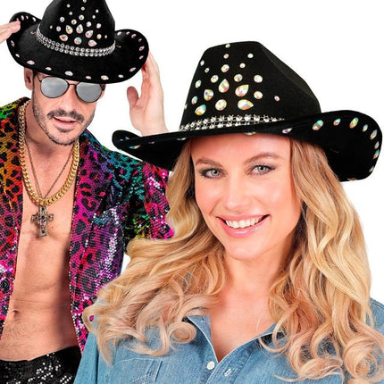 Cowboyhoed Zwart Met Diamanten van Widmann koop je bij Partywinkel