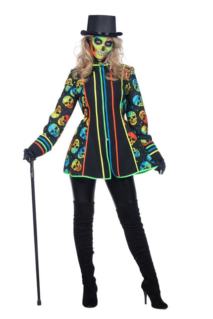 Dames jas neon skull - Partywinkel - 8720059074297