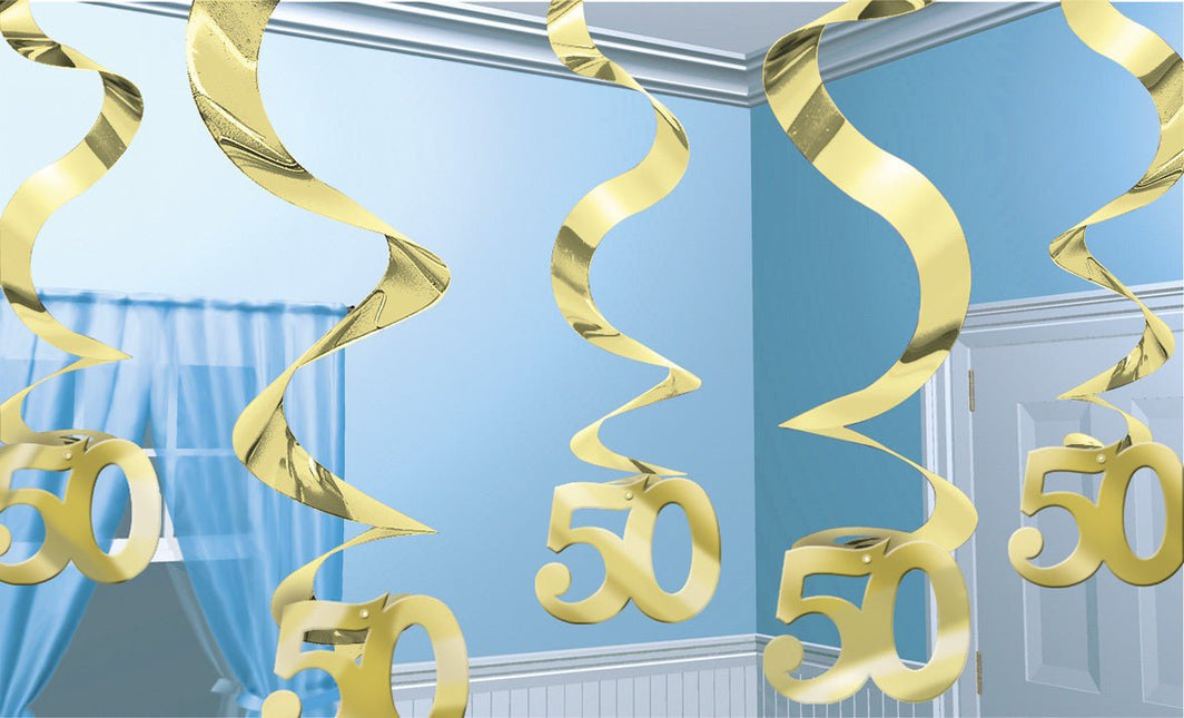 Decoratiespiralen 50 Goud 5st - Partywinkel - 048419535348