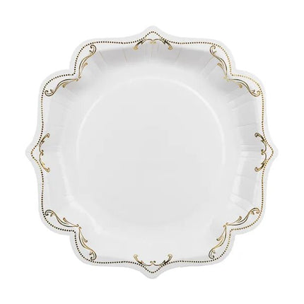 Decoratieve papieren borden met ornament, wit, 26 cm van Partydeco koop je bij Partywinkel