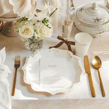 Decoratieve papieren borden met ornament, wit, 26 cm van Partydeco koop je bij Partywinkel