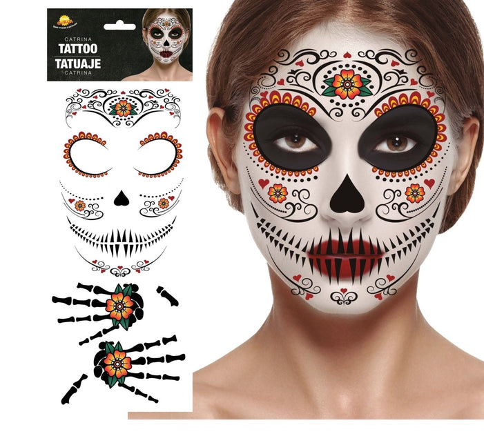 Dia De Los Muertos Gezicht Stickers 30x14 cm van Fiestas Guirca koop je bij Partywinkel