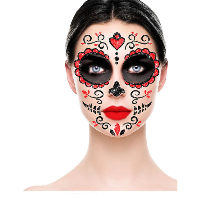 Dia De Los Muertos Gezicht Stickers Glitter 20cm van Fiestas Guirca koop je bij Partywinkel