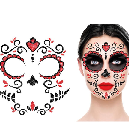 Dia De Los Muertos Gezicht Stickers Glitter 20cm van Fiestas Guirca koop je bij Partywinkel