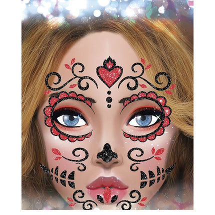 Dia De Los Muertos Gezicht Stickers Glitter 20cm van Fiestas Guirca koop je bij Partywinkel