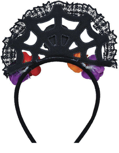 Dia De Los Muertos Haarband Bloemen En Doodshoofd van Fiestas Guirca koop je bij Partywinkel