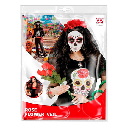 Dia De Los Muertos Haarband Sluier Met Rozen van Widmann koop je bij Partywinkel