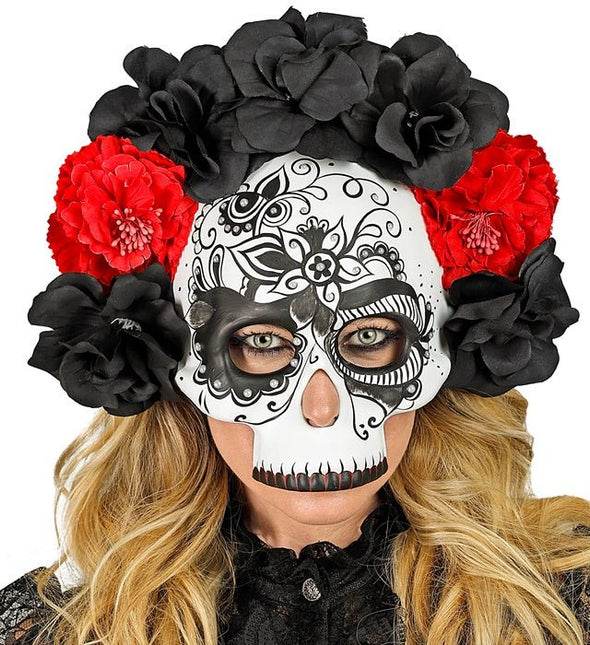 Dia De Los Muertos Masker Zwart Wit Schedel van Widmann koop je bij Partywinkel