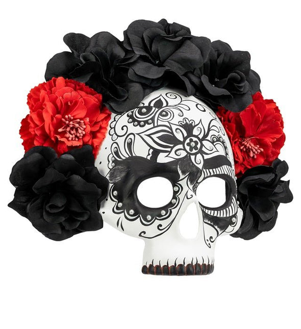 Dia De Los Muertos Masker Zwart Wit Schedel van Widmann koop je bij Partywinkel