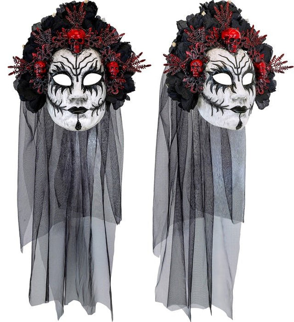 Dia De Los Muertos Masker Zwart Wit Sluier van Widmann koop je bij Partywinkel