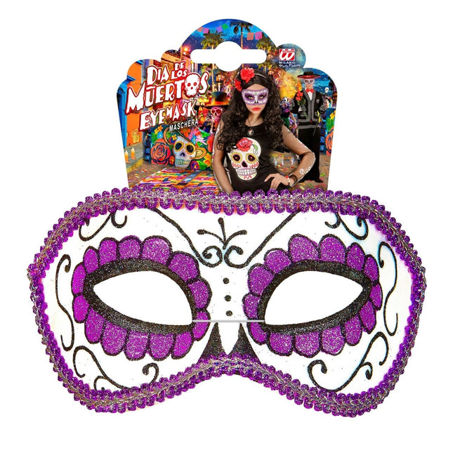 Dia De Los Muertos Oogmasker Paars van Widmann koop je bij Partywinkel