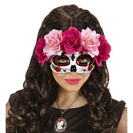 Dia De Los Muertos Oogmasker Roze Rozen van Widmann koop je bij Partywinkel