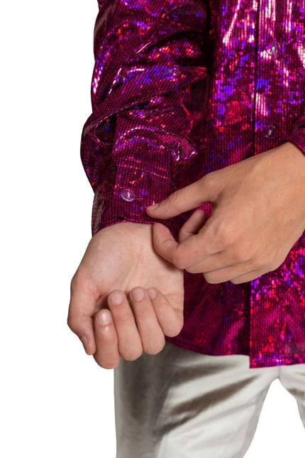 Disco 70S Blouse Fuchsia Glans van Partychimp koop je bij Partywinkel