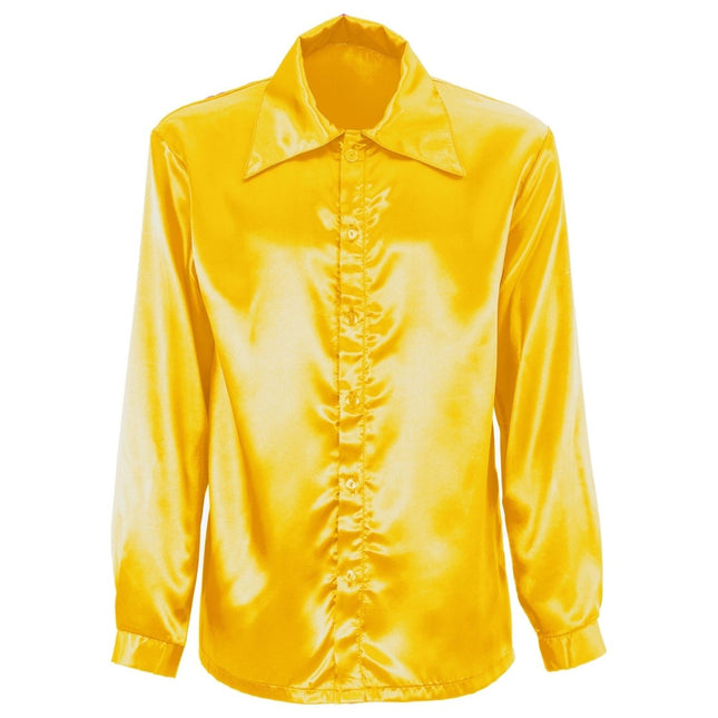 Disco 70S Blouse Geel Heren Satijn van Widmann koop je bij Partywinkel