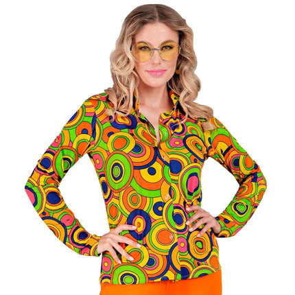 Disco 70S Blouse Gekleurd Dames Retro van Widmann koop je bij Partywinkel