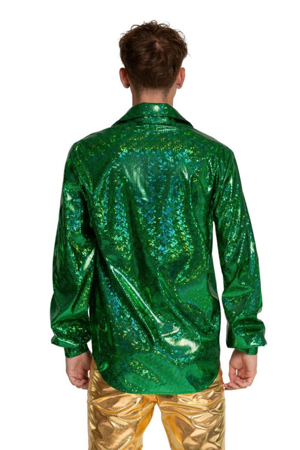 Disco 70S Blouse Groen Glans van Partychimp koop je bij Partywinkel