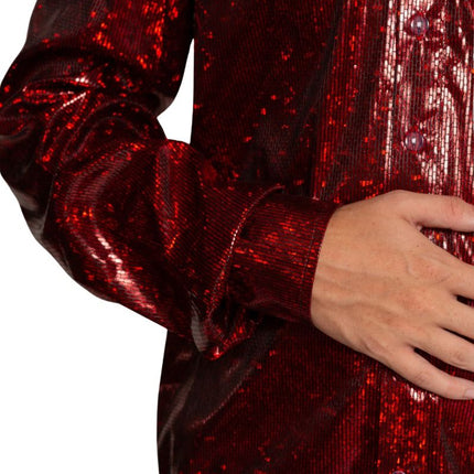 Disco 70S Blouse Rood Glans van Partychimp koop je bij Partywinkel