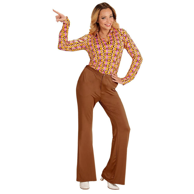 Disco 70S Broek Bruin Dames van Widmann koop je bij Partywinkel