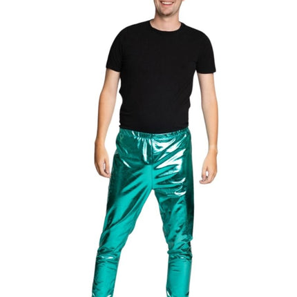 Disco 70S Broek Turquoise Metallic van Partychimp koop je bij Partywinkel