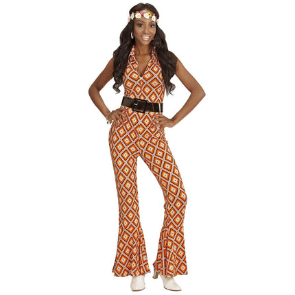 Disco 70S Jumpsuit Oranje Dames Geruit van Widmann koop je bij Partywinkel