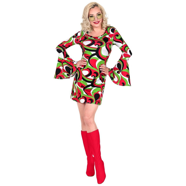Disco 70S Jurk Rood Groen Dames van Widmann koop je bij Partywinkel