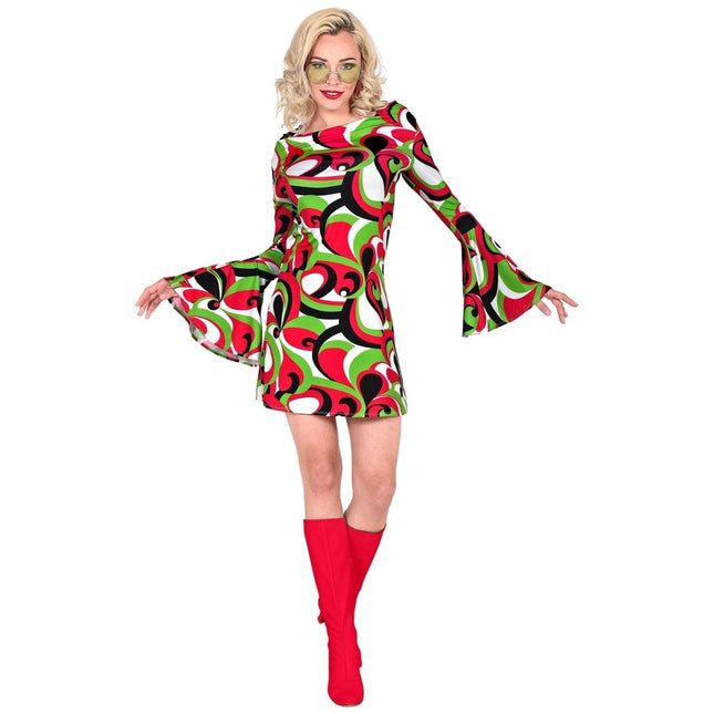 Disco 70S Jurk Rood Groen Dames van Widmann koop je bij Partywinkel