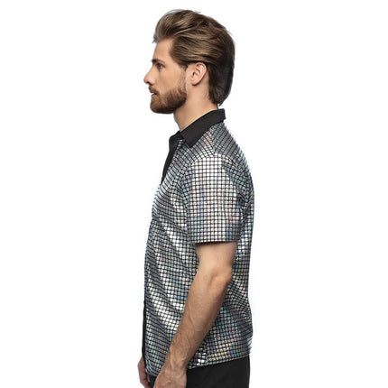 Disco Shirt Metallic Zilver van Boland koop je bij Partywinkel