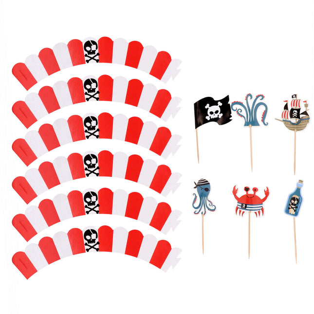 Piraten Cupcake Toppers mit Cupcake Wrappern 6 Stk.