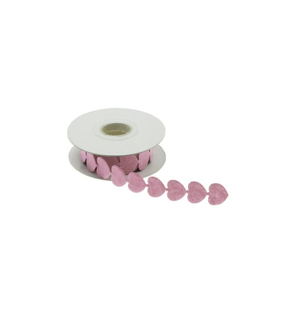 FILZBAND MIT ROSA HERZEN 200 CM X 2 CM