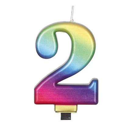 Regenbogen-Kerze 2 Jahre Metallic 8cm