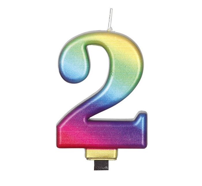 Regenbogen-Kerze 2 Jahre Metallic 8cm