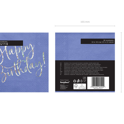 Servietten Happy Birthday Blau 33cm 20Stück