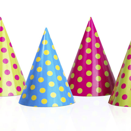 Bunte Partyhüte Dots 16cm 6St.