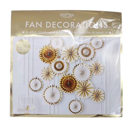 Gold Papierfächer 38cm 15Stk