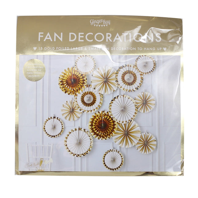 Gold Papierfächer 38cm 15Stk