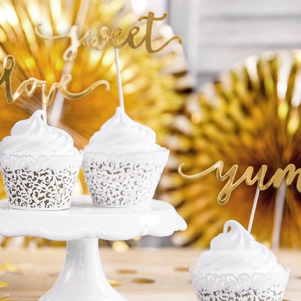 Cupcake Toppers Gold Sweet Love Yum 13cm 6 Stk.